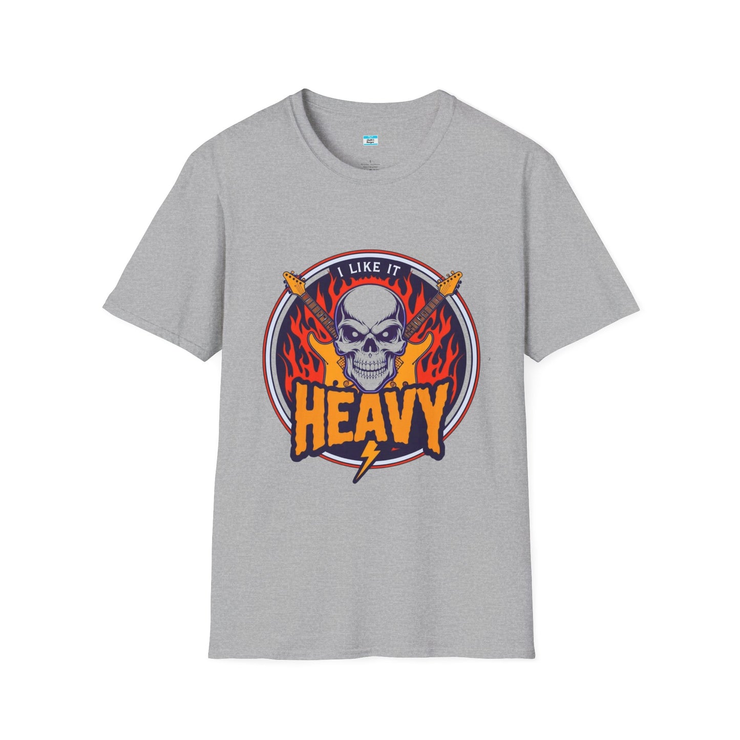 I Like It Heavy T-Shirt – Skull, Flames & Guitars Heavy Metal Rock Tee