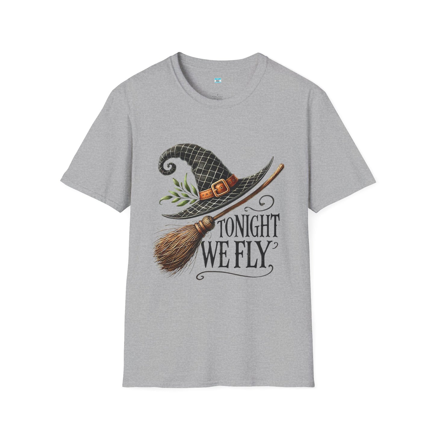 Tonight We Fly T-Shirt – Witch Hat and Broom Graphic Tee, Halloween Witchy Shirt
