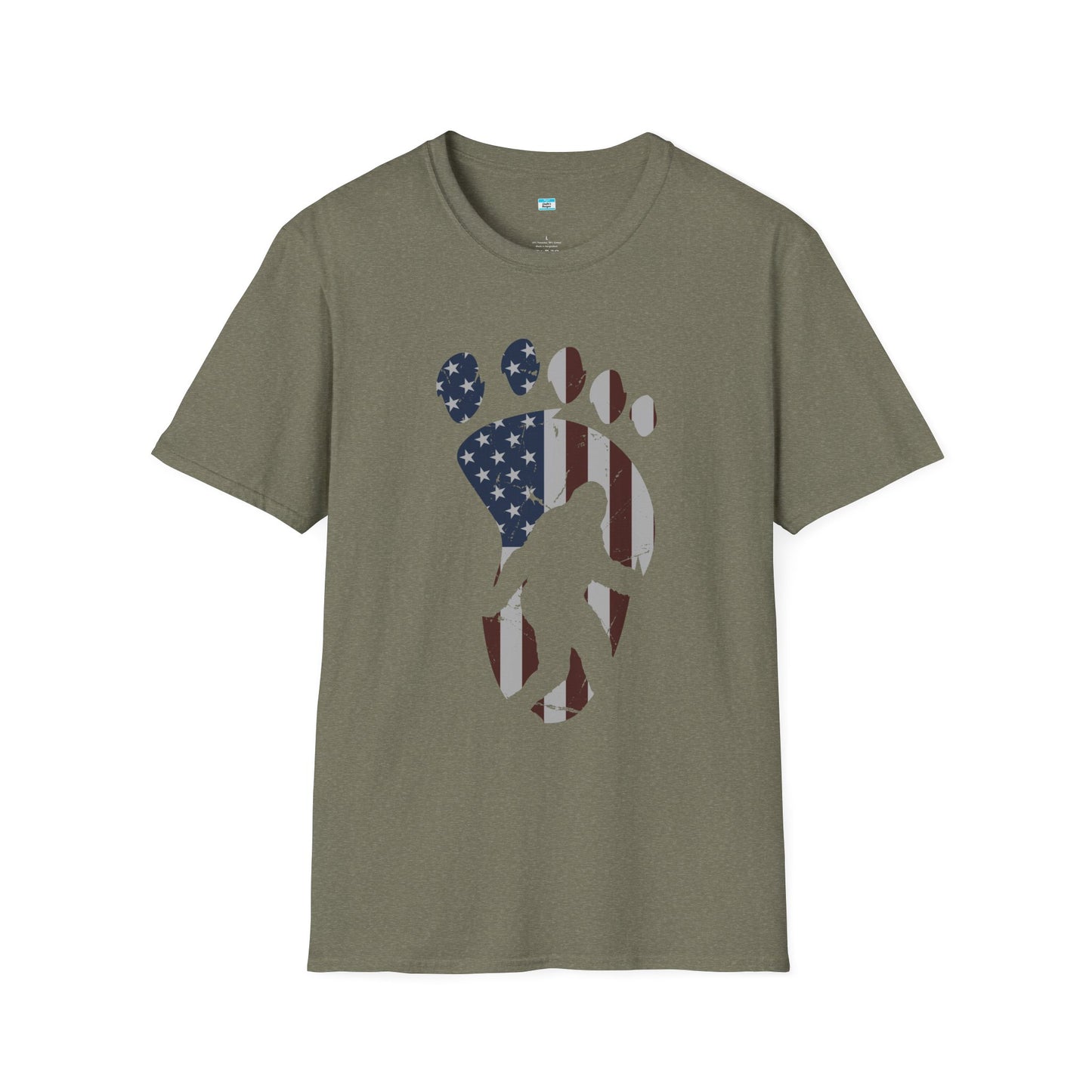 Patriotic Bigfoot Footprint T-Shirt, American Flag Sasquatch USA Tee