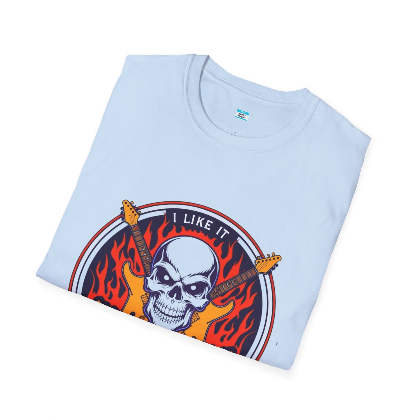 I Like It Heavy T-Shirt – Skull, Flames & Guitars Heavy Metal Rock Tee