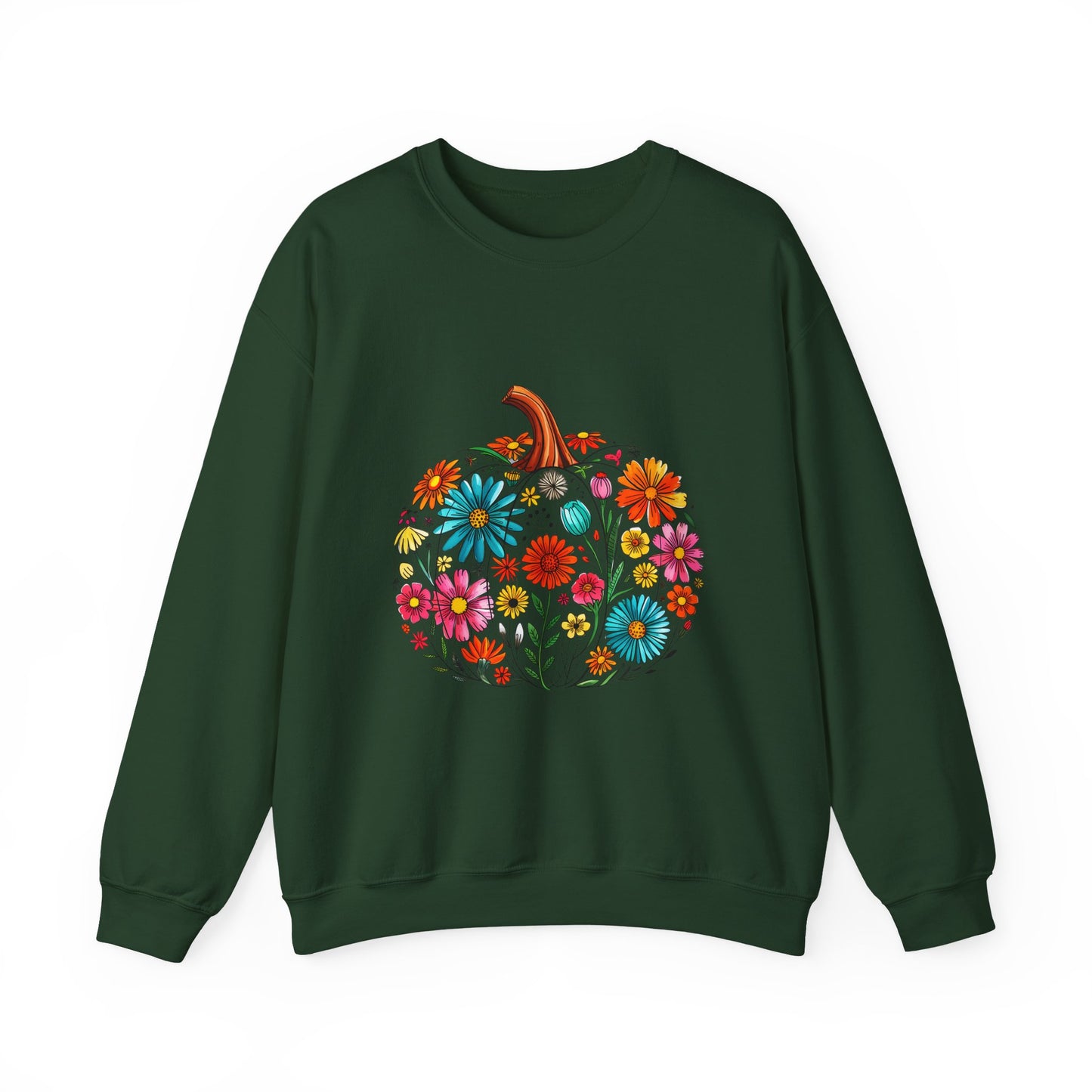Floral Pumpkin Fall Sweatshirt | Cozy Boho Autumn Crewneck with Colorful Flowers
