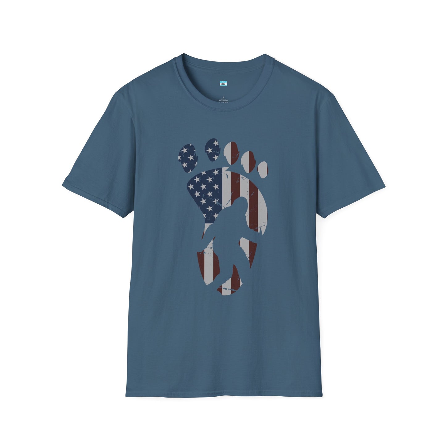 Patriotic Bigfoot Footprint T-Shirt, American Flag Sasquatch USA Tee