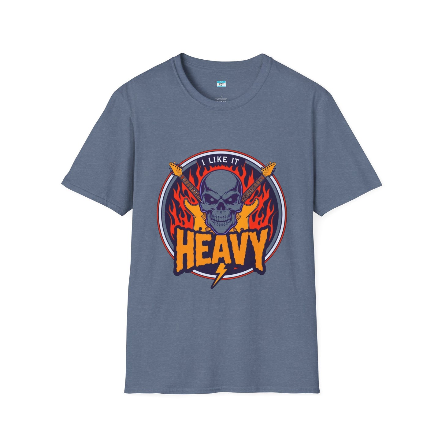 I Like It Heavy T-Shirt – Skull, Flames & Guitars Heavy Metal Rock Tee