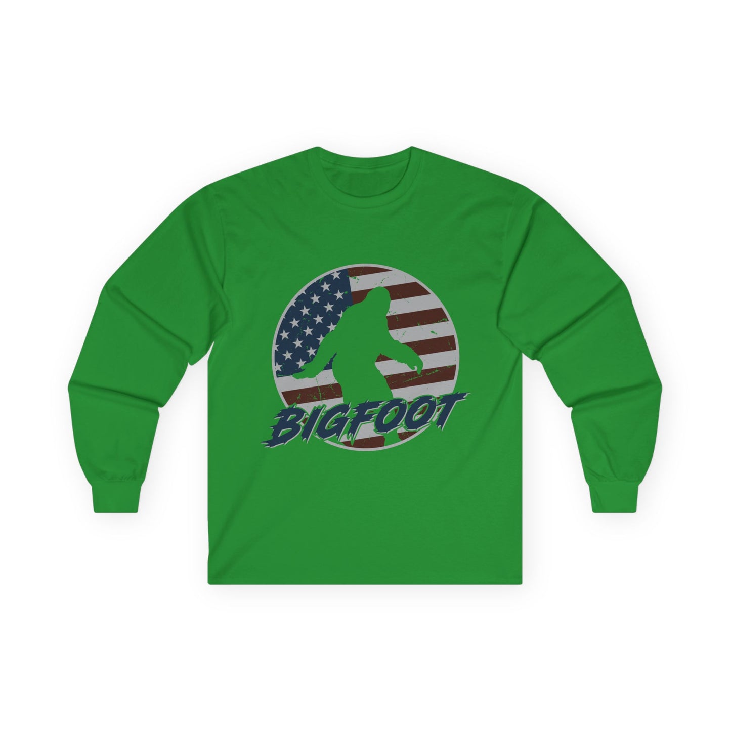 Bigfoot American Flag Long Sleeve Shirt – Patriotic Sasquatch USA Tee