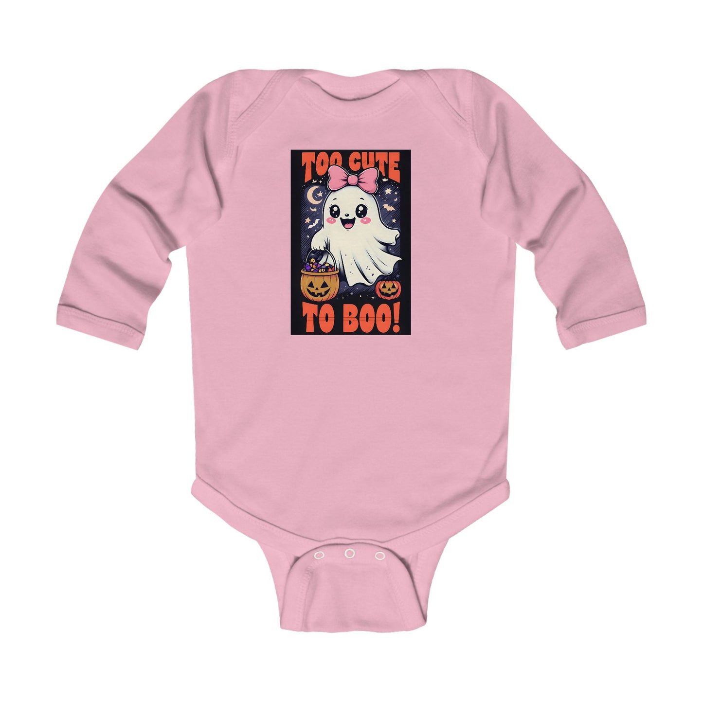 Too Cute to Boo – Baby Girl Halloween Onesie with Ghost and Pumpkins