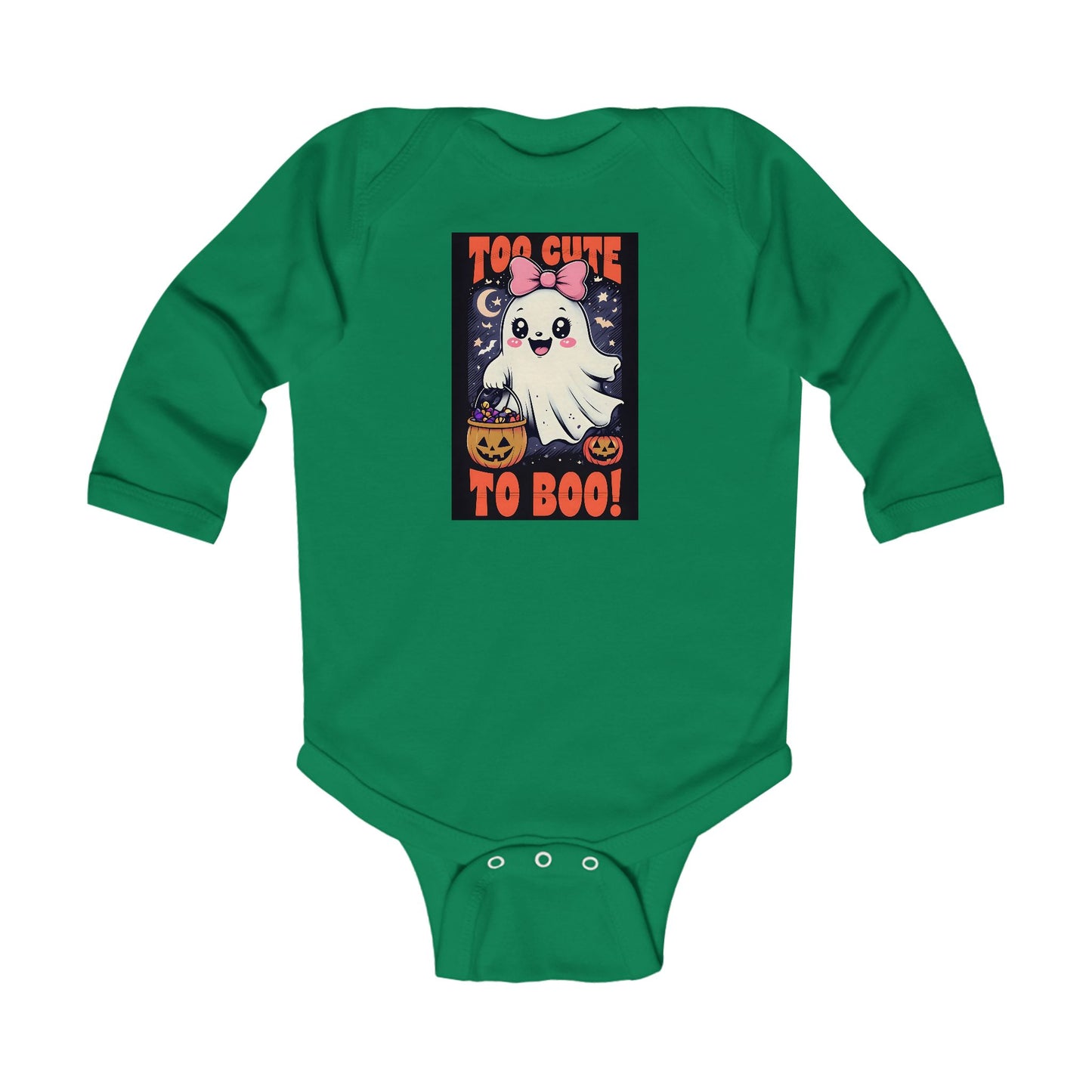 Too Cute to Boo – Baby Girl Halloween Onesie with Ghost and Pumpkins