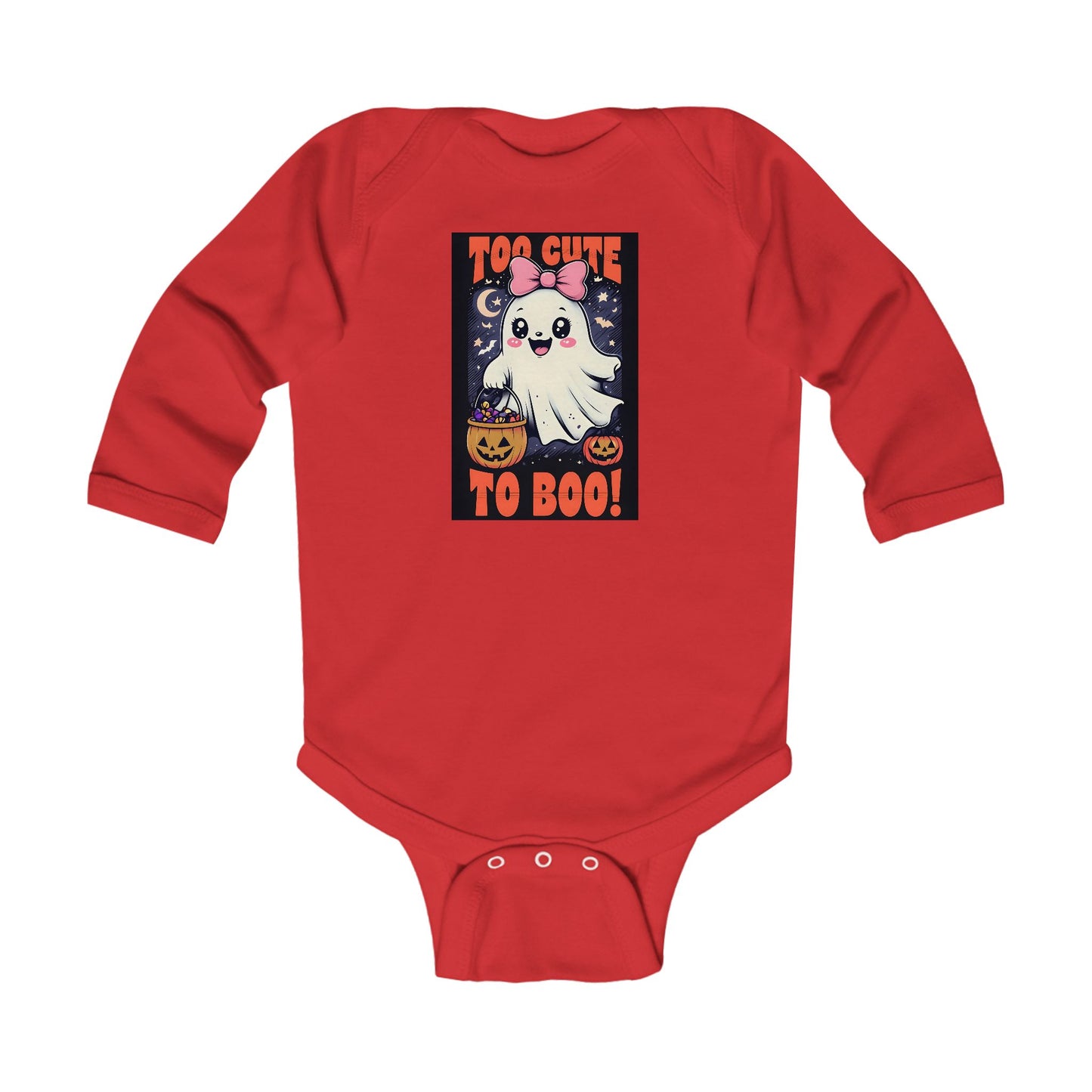 Too Cute to Boo – Baby Girl Halloween Onesie with Ghost and Pumpkins