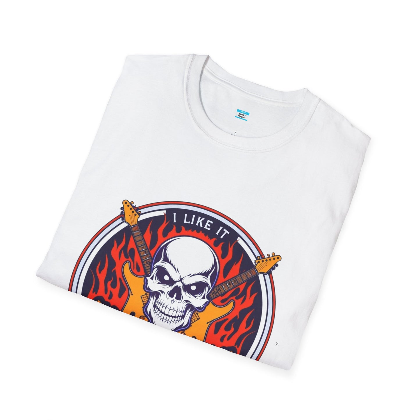 I Like It Heavy T-Shirt – Skull, Flames & Guitars Heavy Metal Rock Tee