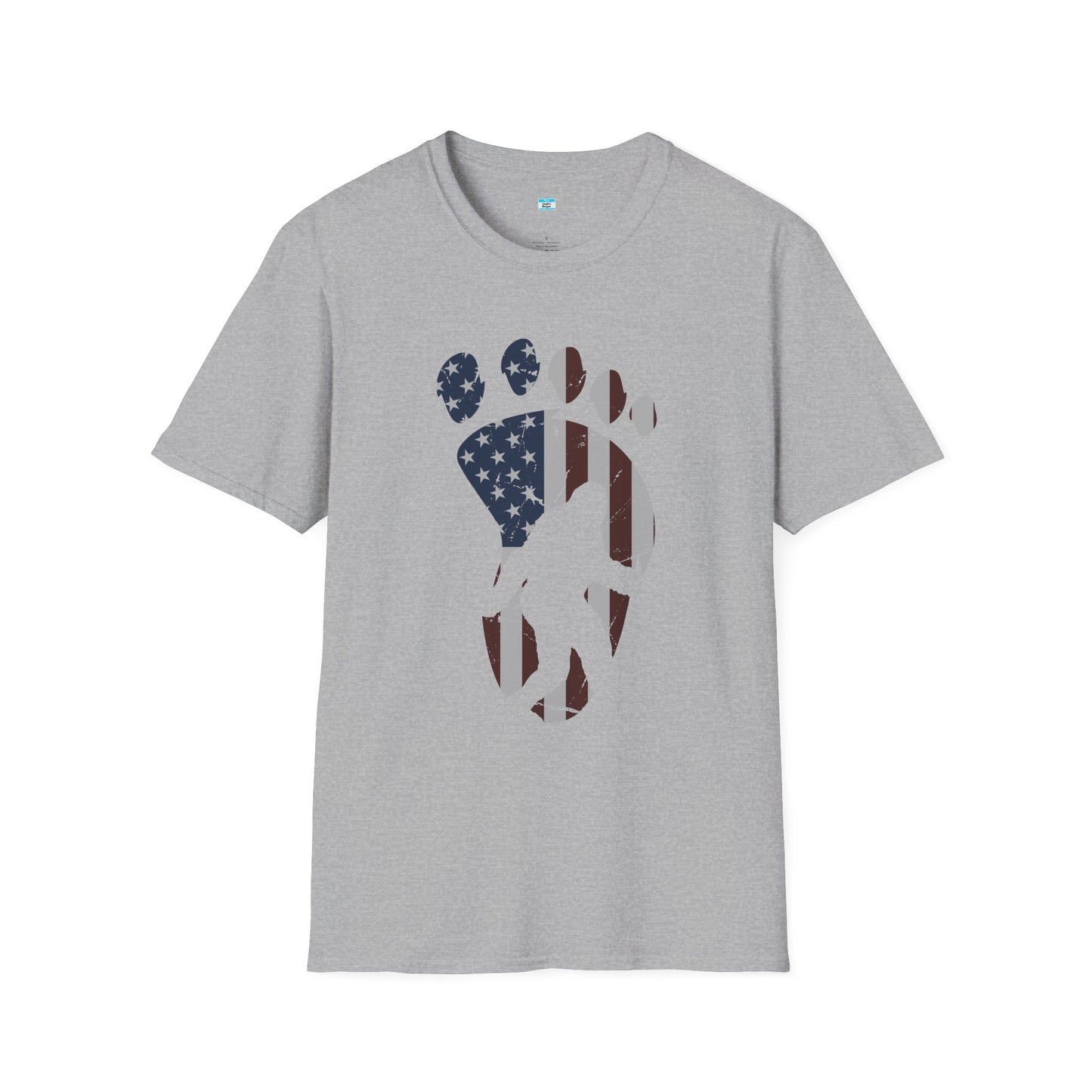 Patriotic Bigfoot Footprint T-Shirt, American Flag Sasquatch USA Tee