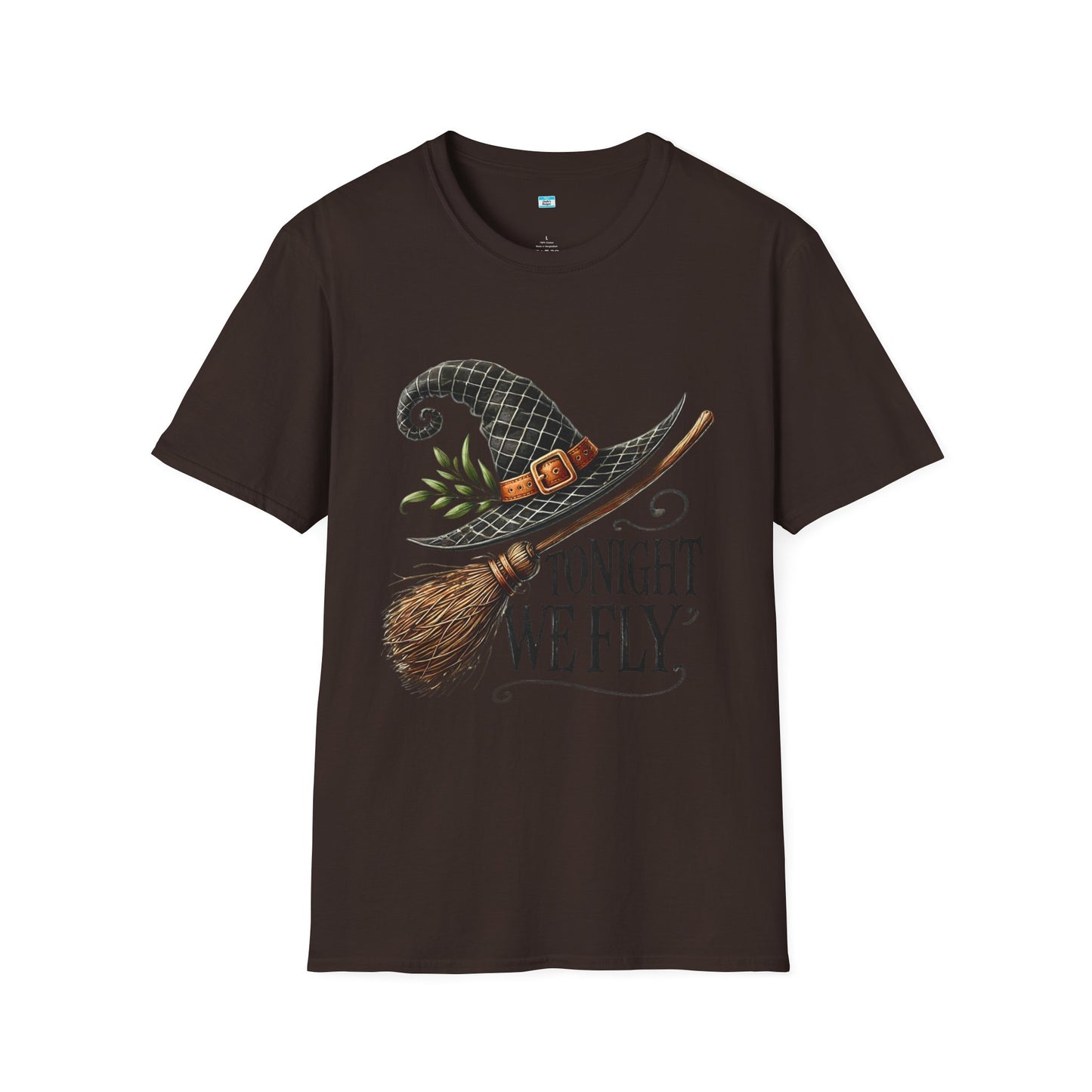 Tonight We Fly T-Shirt – Witch Hat and Broom Graphic Tee, Halloween Witchy Shirt
