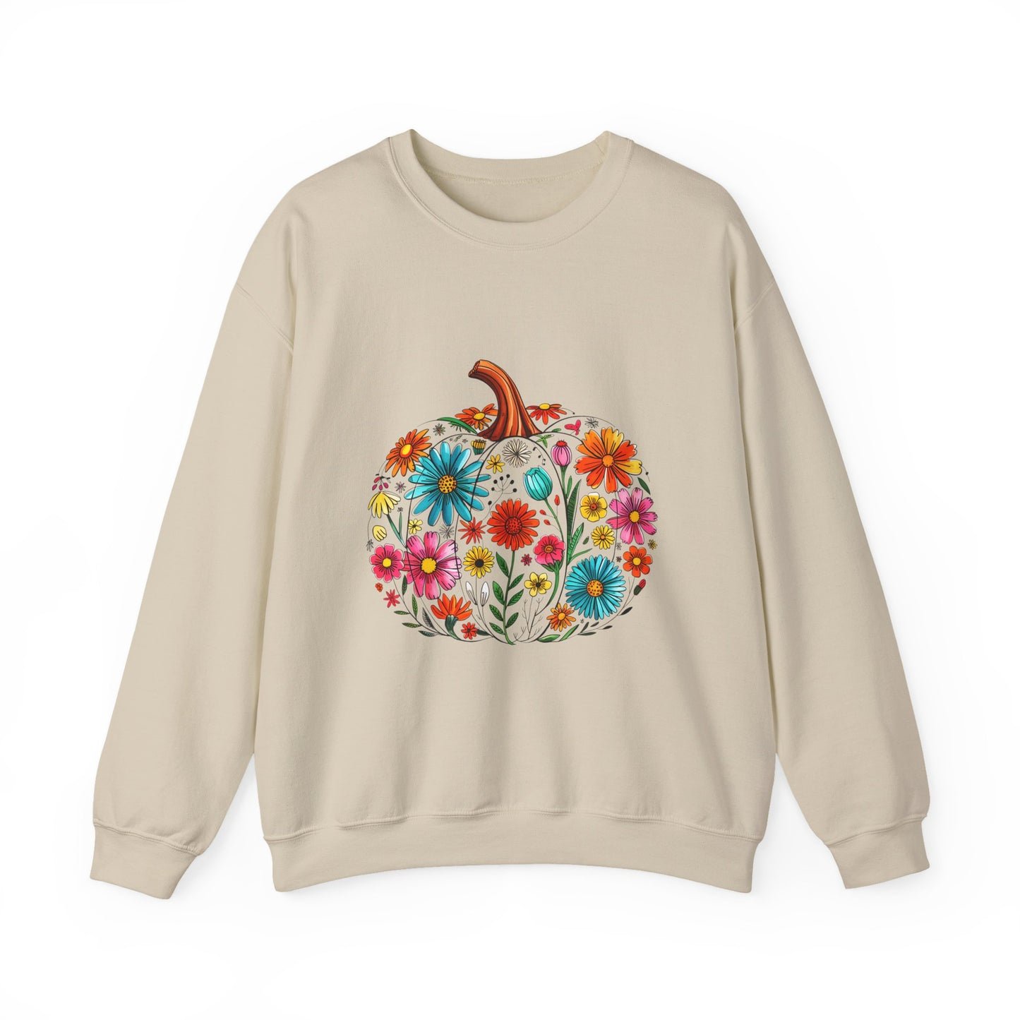 Floral Pumpkin Fall Sweatshirt | Cozy Boho Autumn Crewneck with Colorful Flowers
