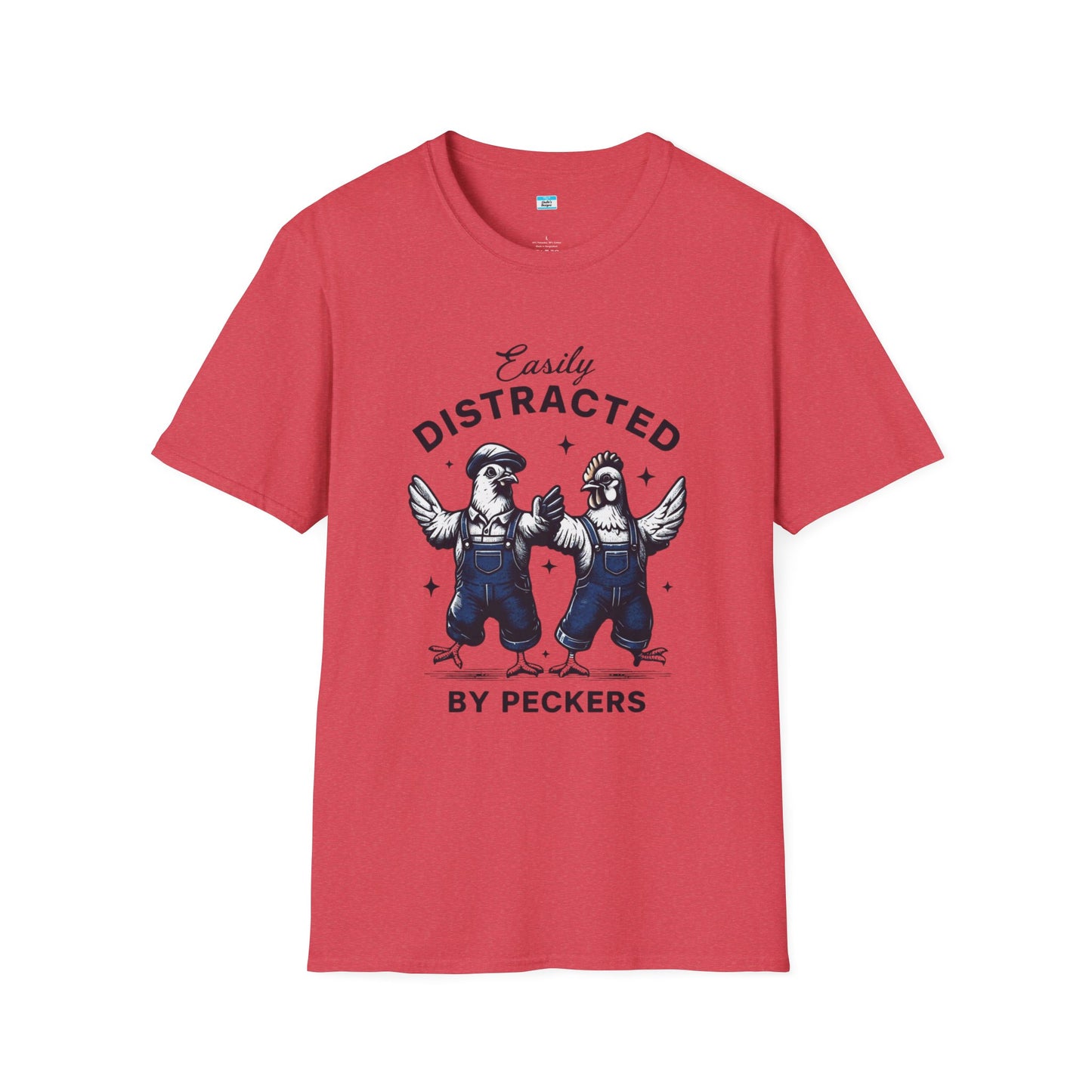 Easily Distracted by Peckers T-Shirt – Funny Chicken Graphic Tee, Farm Animal Humor Shirt