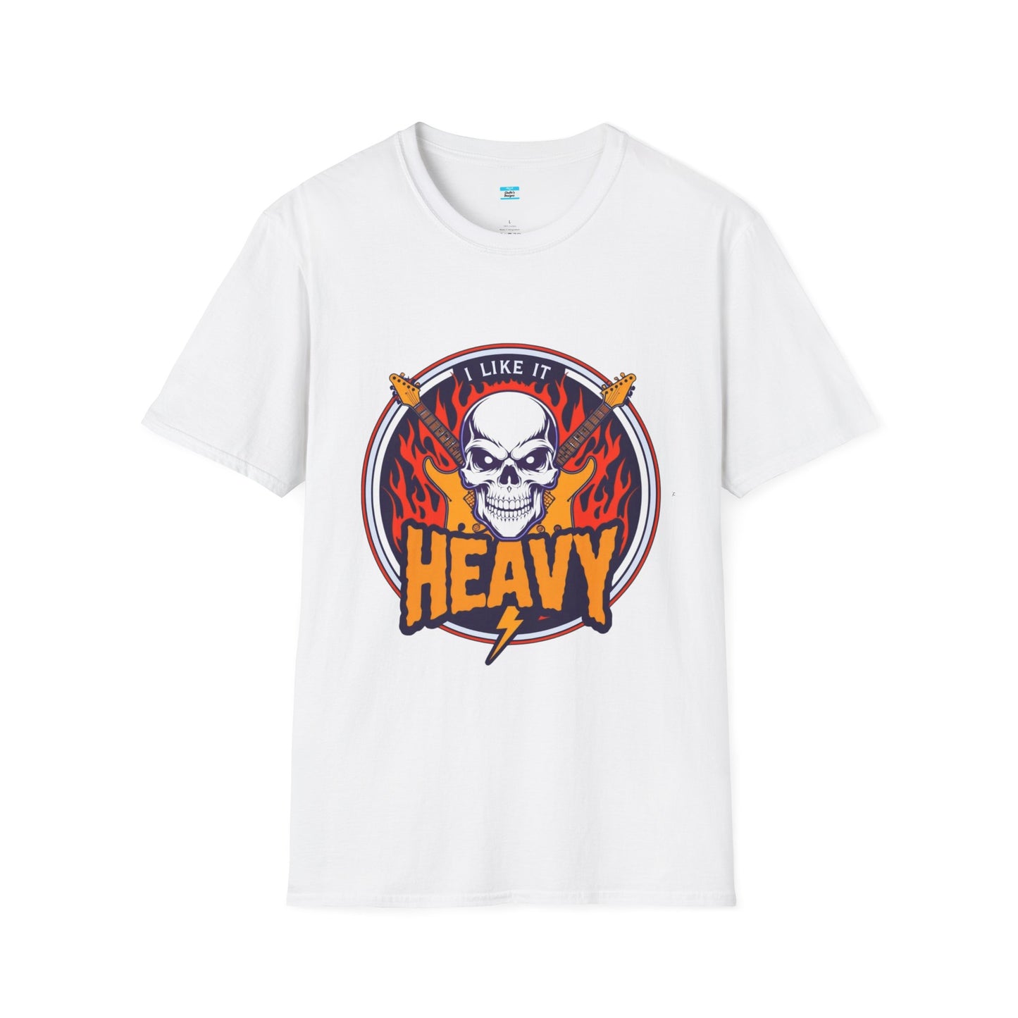 I Like It Heavy T-Shirt – Skull, Flames & Guitars Heavy Metal Rock Tee
