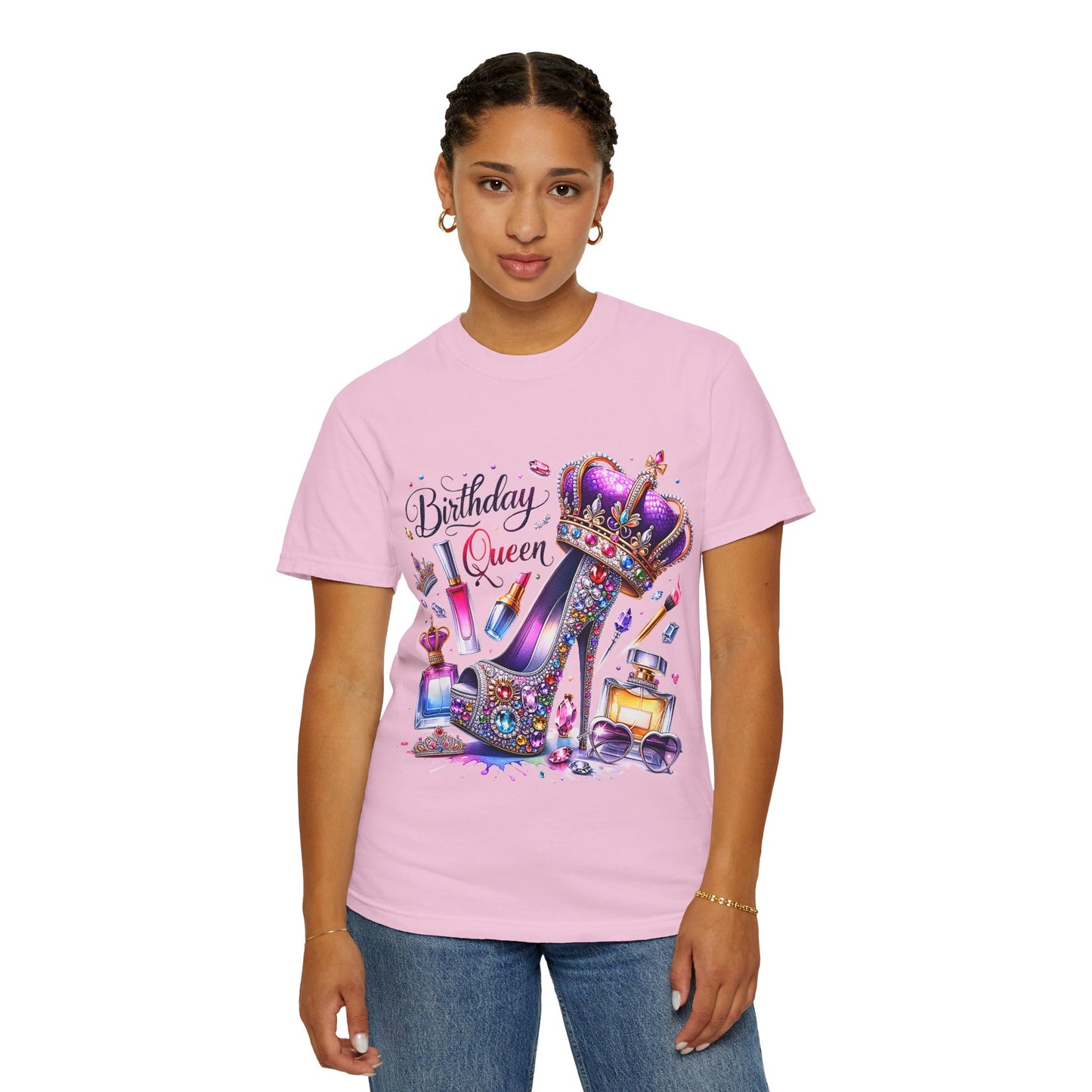 Birthday Queen T-Shirt – Glam Sparkly High Heel & Crown Birthday Outfit