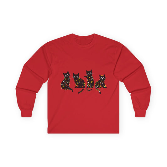 Black Cats with Christmas Lights Shirt – Funny Holiday Cat Lover Tee