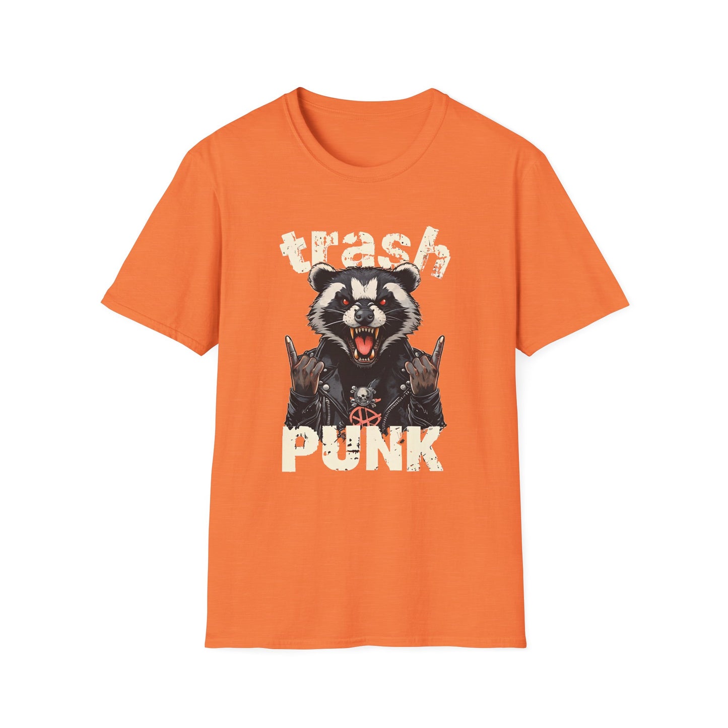 Trash Punk Raccoon T-Shirt – Funny Rocker Animal Graphic Tee – Rebel Trash Metal Band Shirt – Punk Rock Trash Panda Tee