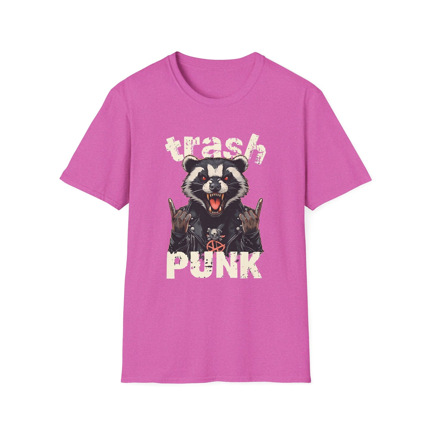 Trash Punk Raccoon T-Shirt – Funny Rocker Animal Graphic Tee – Rebel Trash Metal Band Shirt – Punk Rock Trash Panda Tee