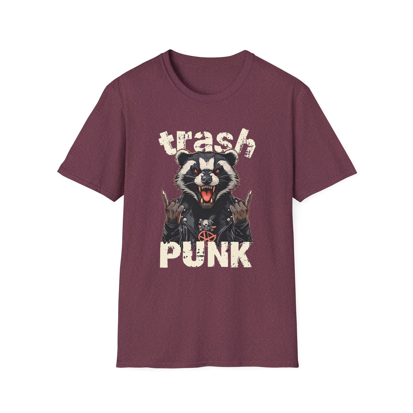 Trash Punk Raccoon T-Shirt – Funny Rocker Animal Graphic Tee – Rebel Trash Metal Band Shirt – Punk Rock Trash Panda Tee