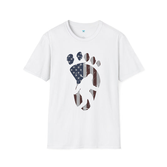Patriotic Bigfoot Footprint T-Shirt, American Flag Sasquatch USA Tee