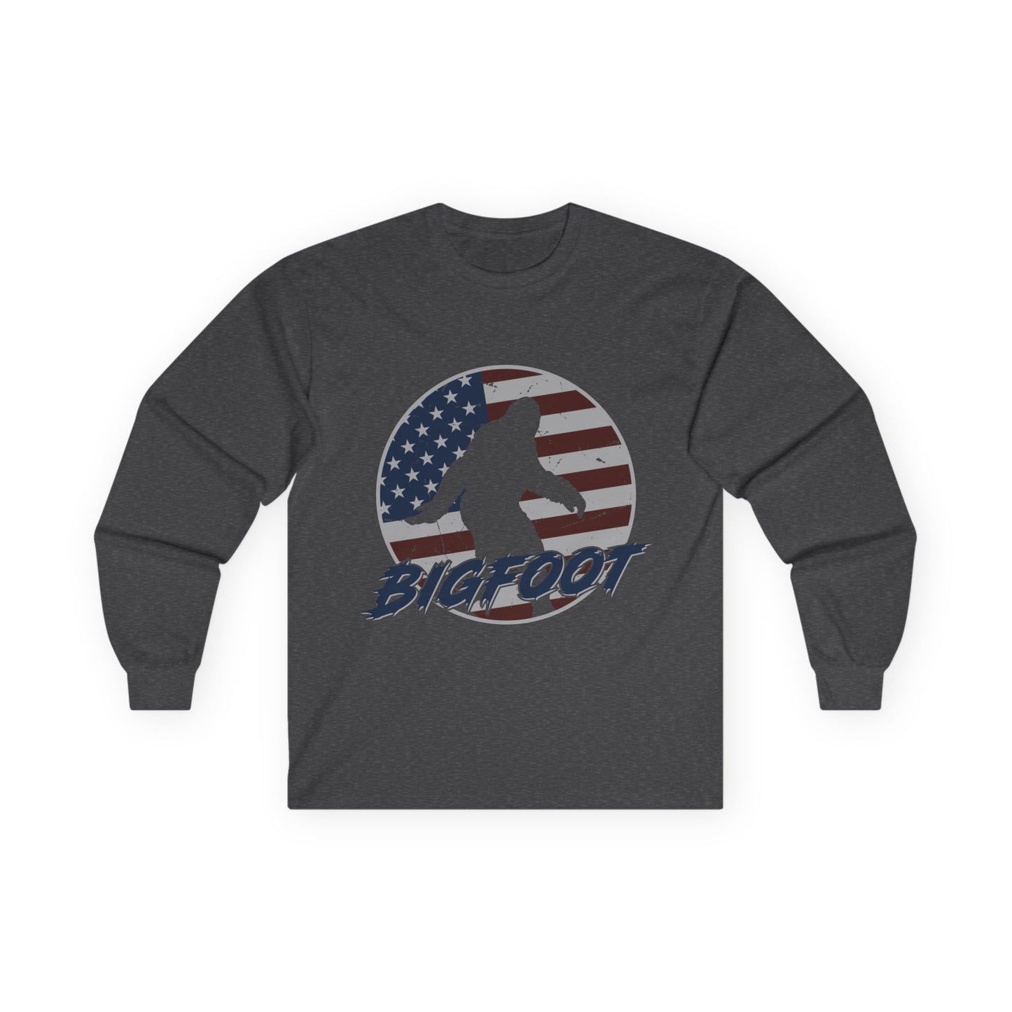 Bigfoot American Flag Long Sleeve Shirt – Patriotic Sasquatch USA Tee