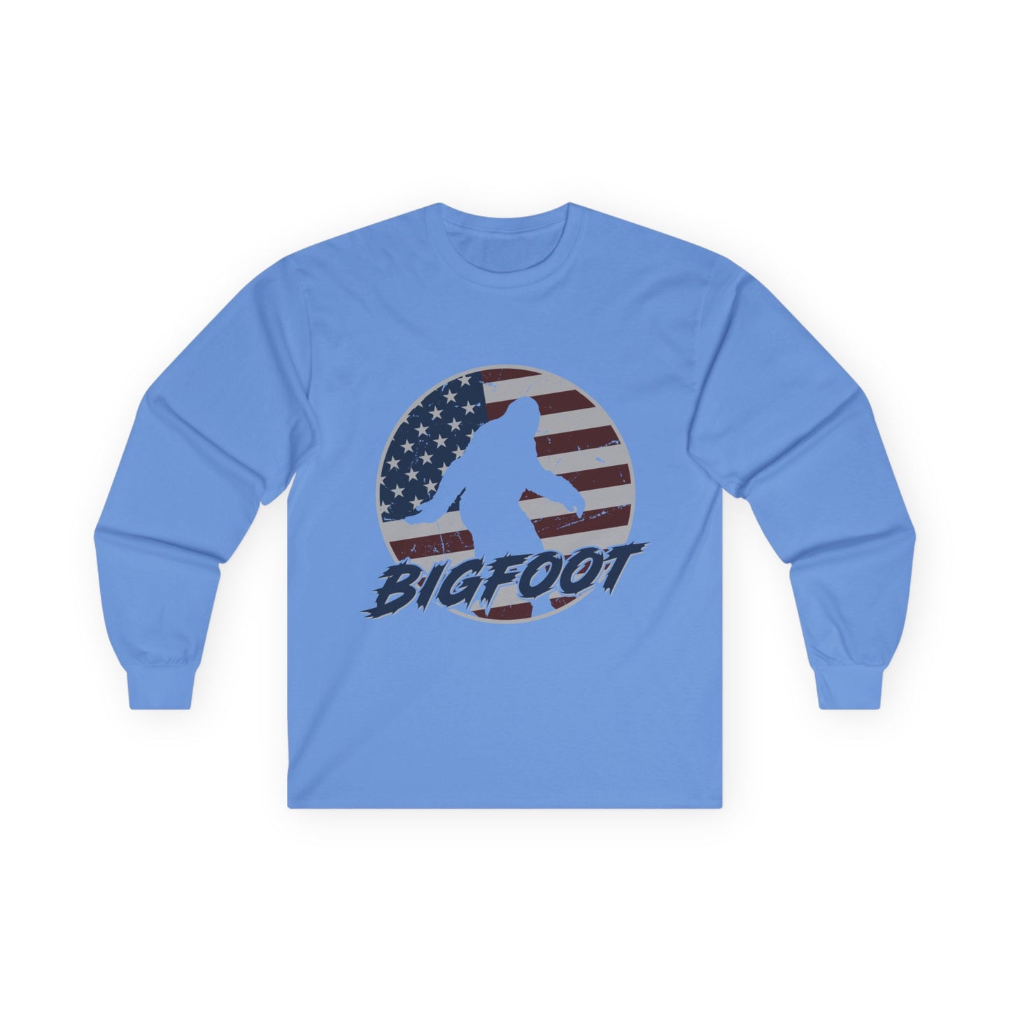 Bigfoot American Flag Long Sleeve Shirt – Patriotic Sasquatch USA Tee