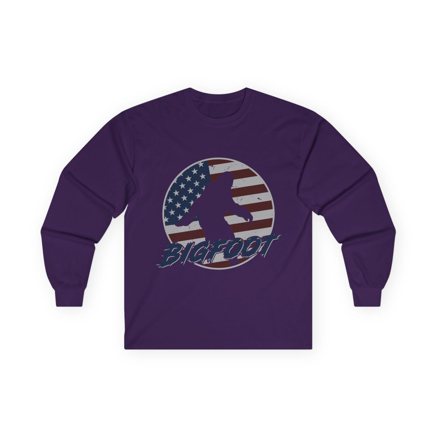 Bigfoot American Flag Long Sleeve Shirt – Patriotic Sasquatch USA Tee