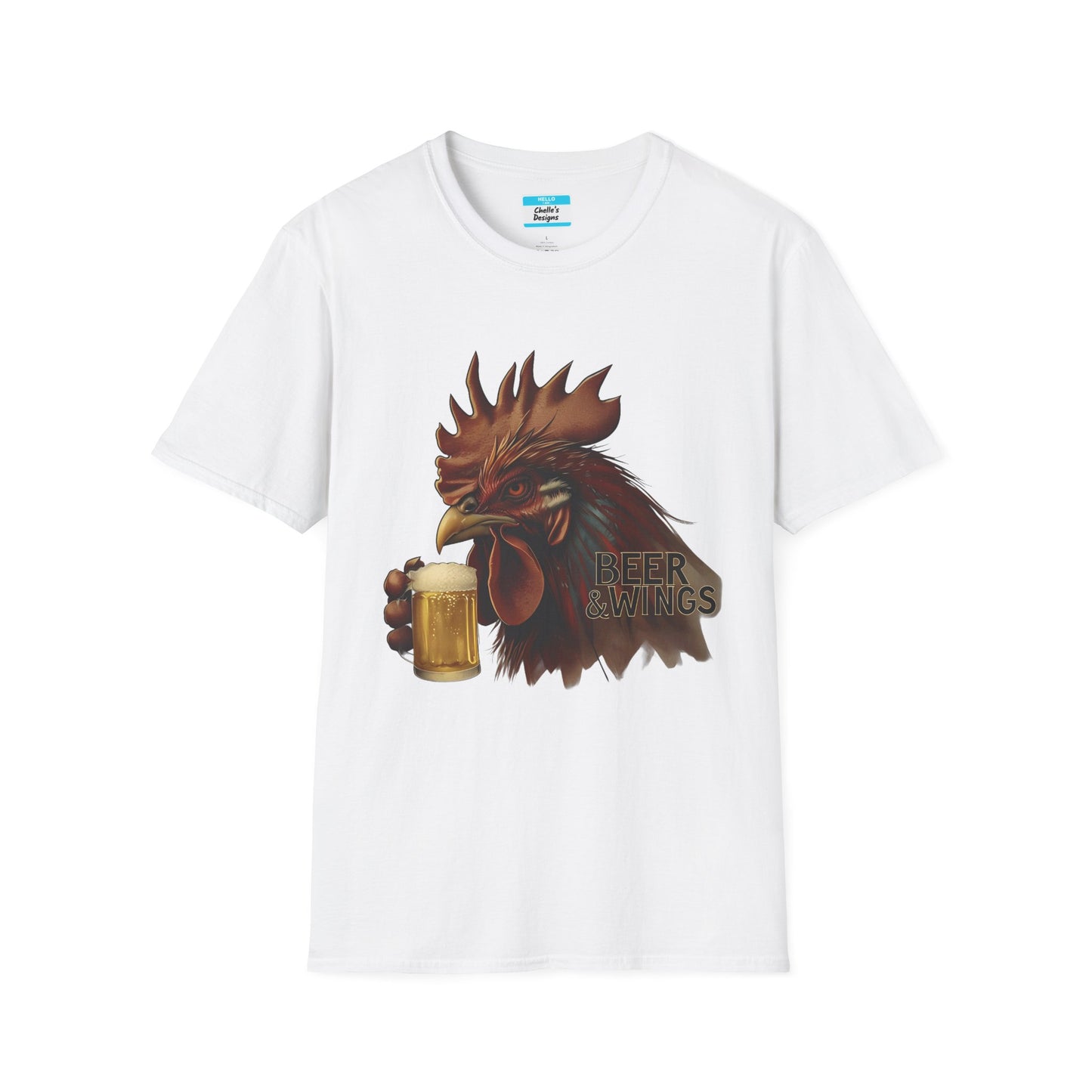 Beer & Wings T-Shirt | Funny Chicken Drinking Beer Graphic Tee for Men & Women