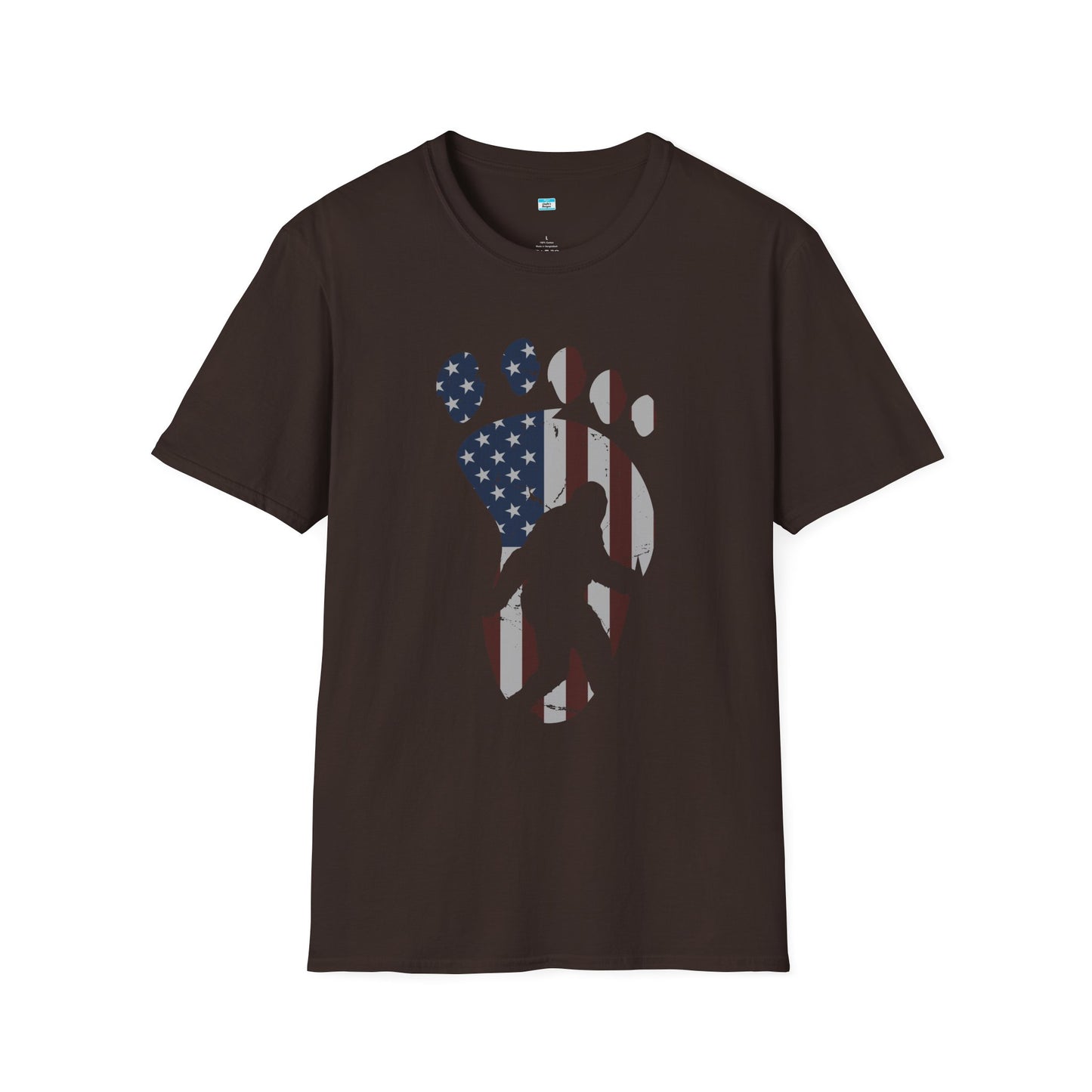 Patriotic Bigfoot Footprint T-Shirt, American Flag Sasquatch USA Tee