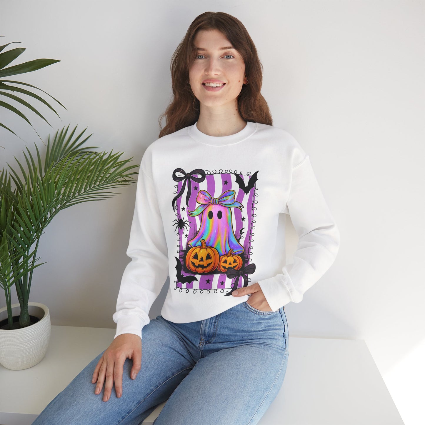 Pastel Ghost Halloween Sweatshirt | Kawaii Spooky Cute Oversized Crewneck with Pumpkins