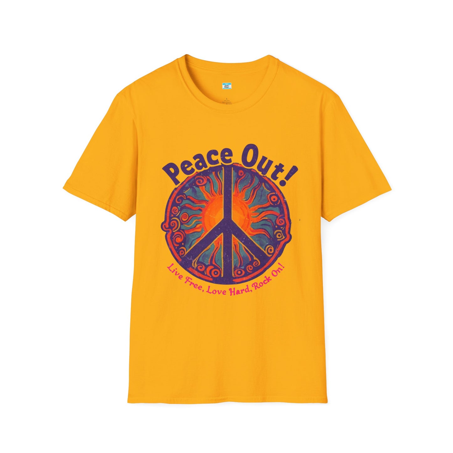 Peace Out! T-Shirt – Psychedelic Sun & Peace Sign Retro Rock Tee