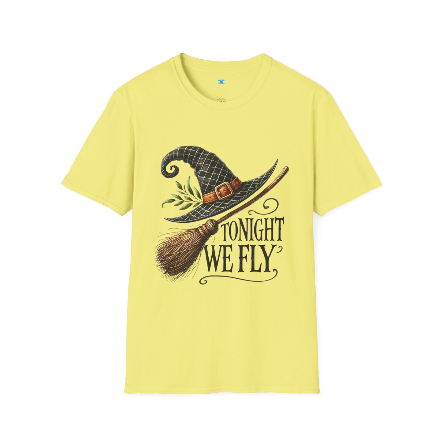 Tonight We Fly T-Shirt – Witch Hat and Broom Graphic Tee, Halloween Witchy Shirt
