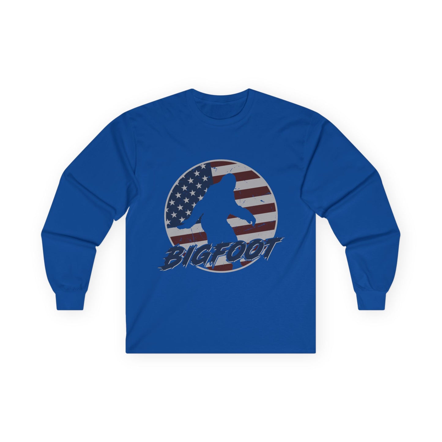 Bigfoot American Flag Long Sleeve Shirt – Patriotic Sasquatch USA Tee