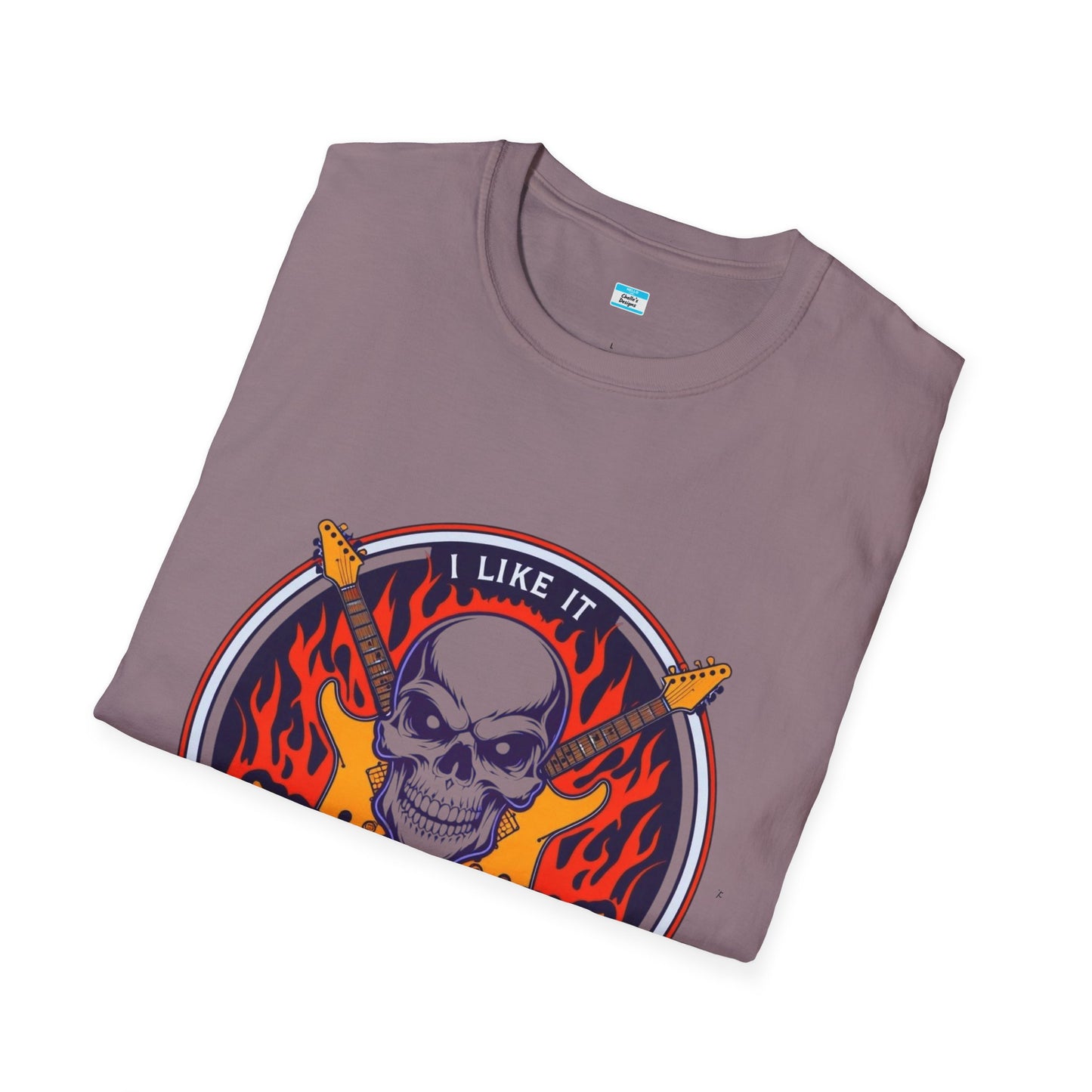 I Like It Heavy T-Shirt – Skull, Flames & Guitars Heavy Metal Rock Tee