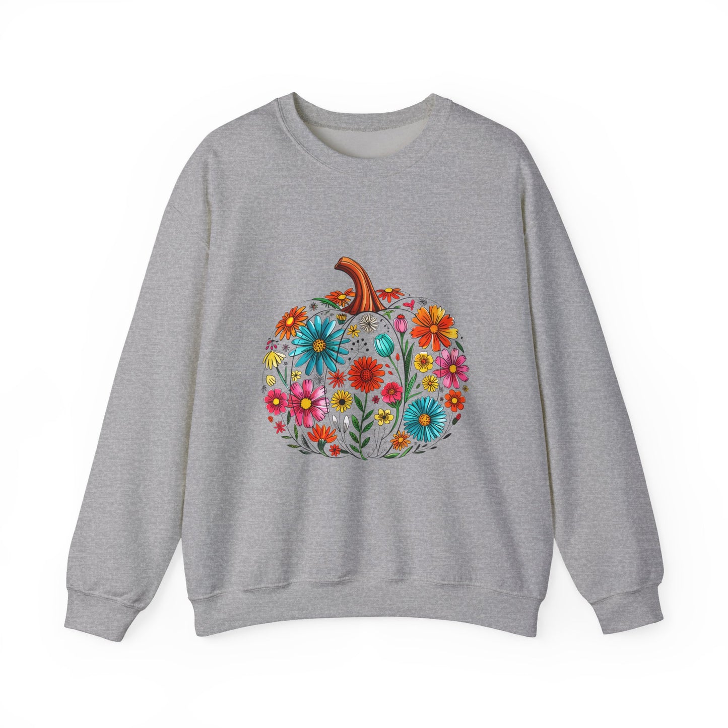 Floral Pumpkin Fall Sweatshirt | Cozy Boho Autumn Crewneck with Colorful Flowers