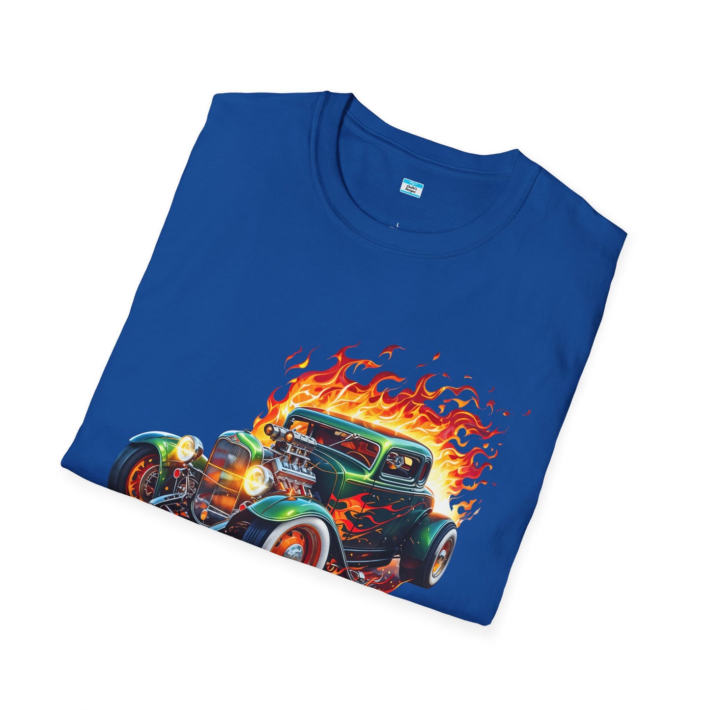 Hot Rod Flaming Car “Warning: Runs Hot!” Unisex Tee
