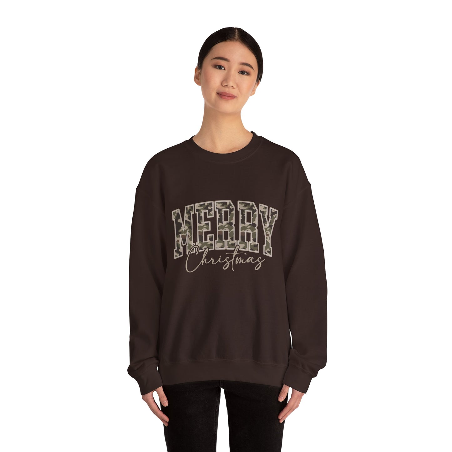 Merry Christmas Camo Sweatshirt – Cozy Holiday Pullover for Men & Women