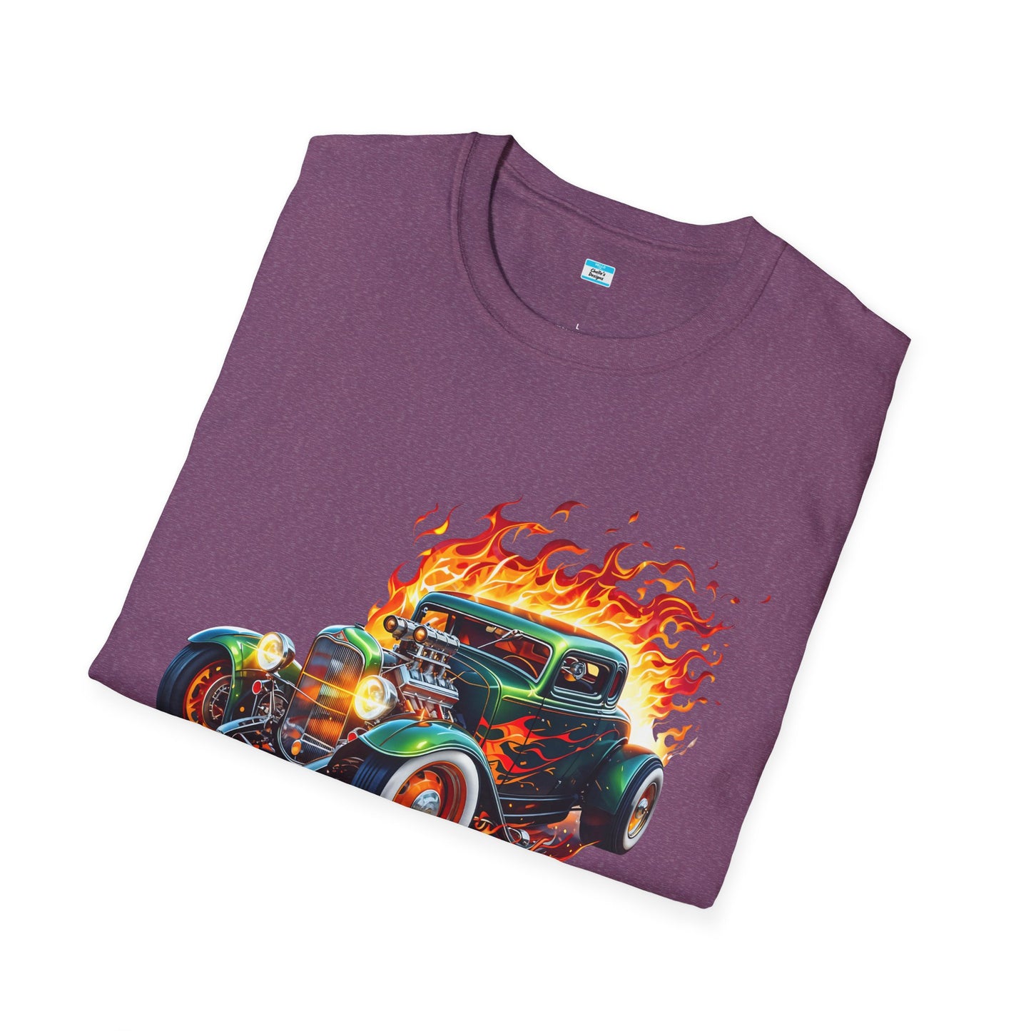 Hot Rod Flaming Car “Warning: Runs Hot!” Unisex Tee
