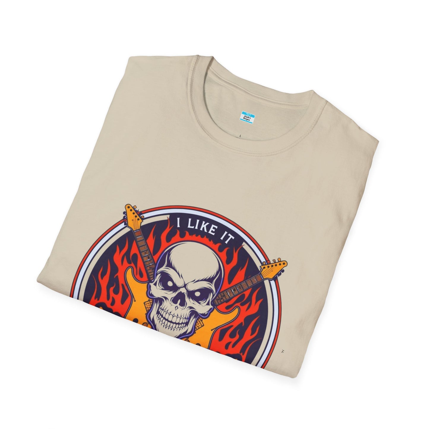 I Like It Heavy T-Shirt – Skull, Flames & Guitars Heavy Metal Rock Tee