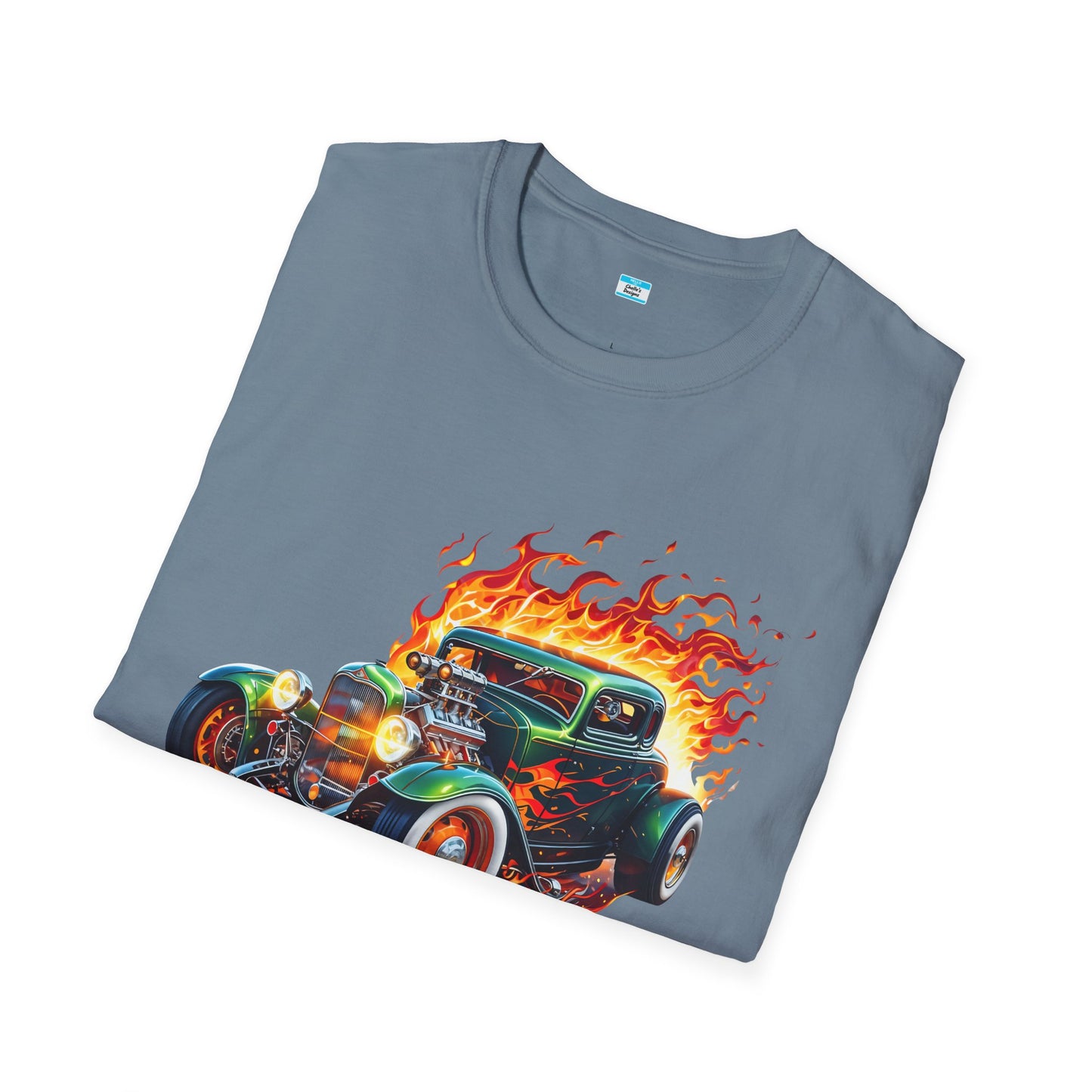 Hot Rod Flaming Car “Warning: Runs Hot!” Unisex Tee