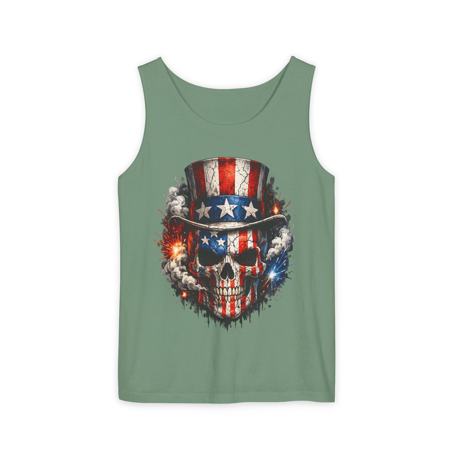 Patriotic Skull Tank Top with Uncle Sam Hat | American Flag 4th of July Shirt