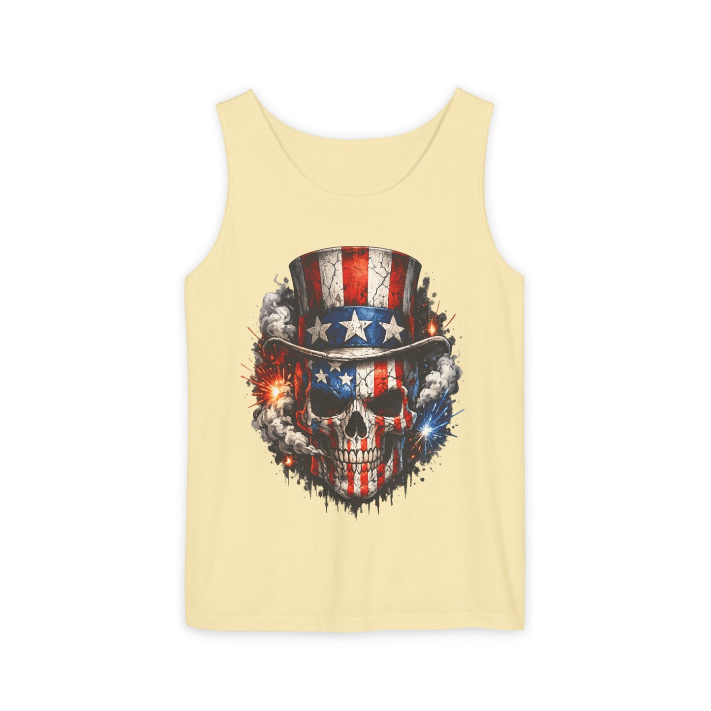 Patriotic Skull Tank Top with Uncle Sam Hat | American Flag 4th of July Shirt