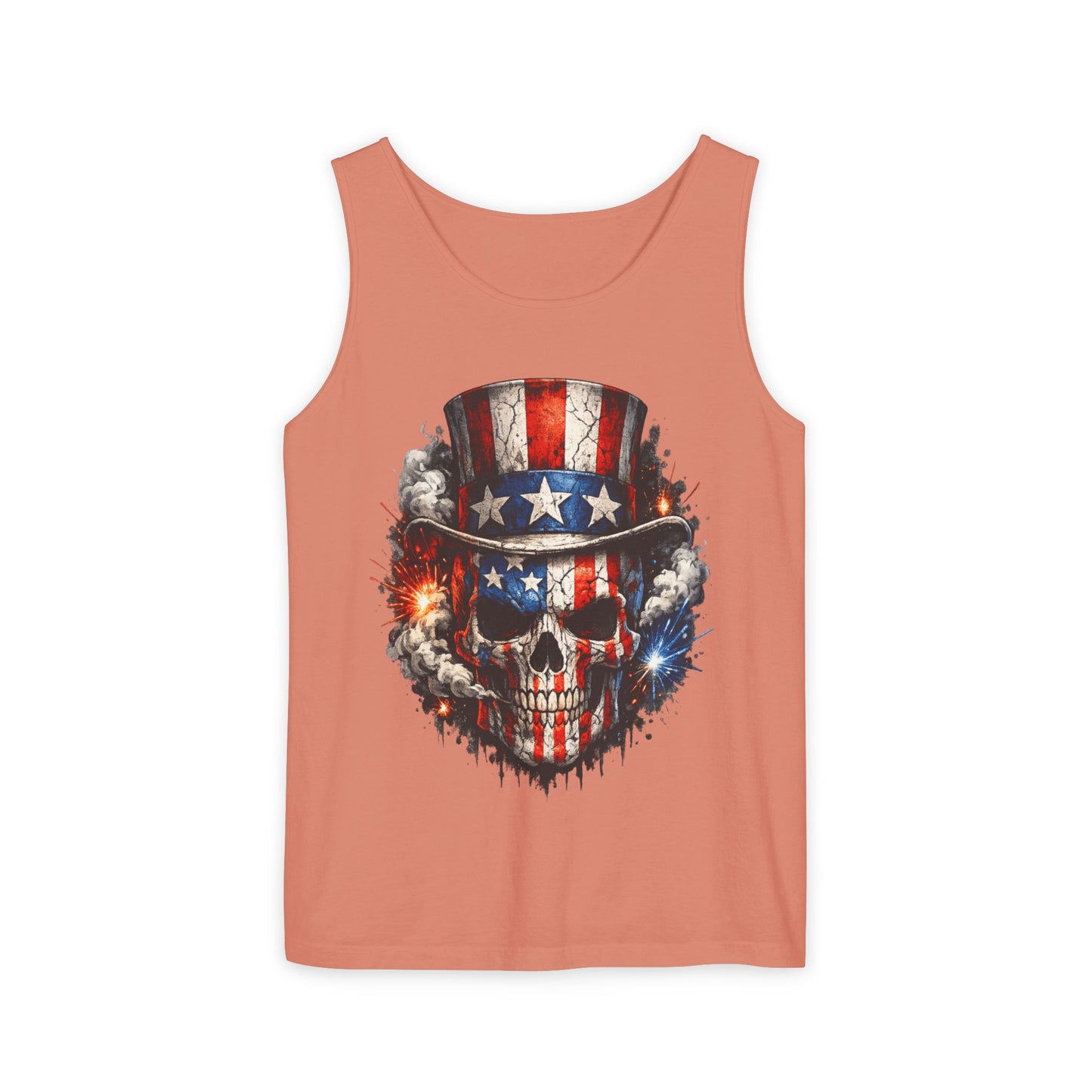 Patriotic Skull Tank Top with Uncle Sam Hat | American Flag 4th of July Shirt