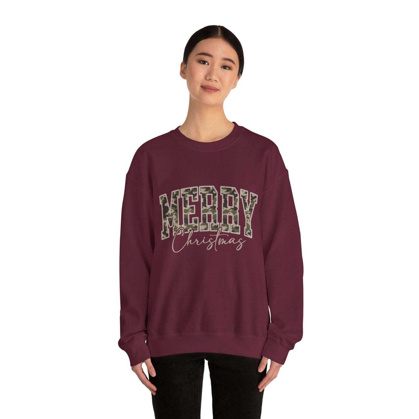 Merry Christmas Camo Sweatshirt – Cozy Holiday Pullover for Men & Women