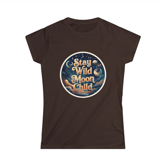 Stay Wild Moon Child T-Shirt - Retro Celestial Graphic Tee for Women, Moon Phases Shirt, Spiritual Boho Aesthetic Tee