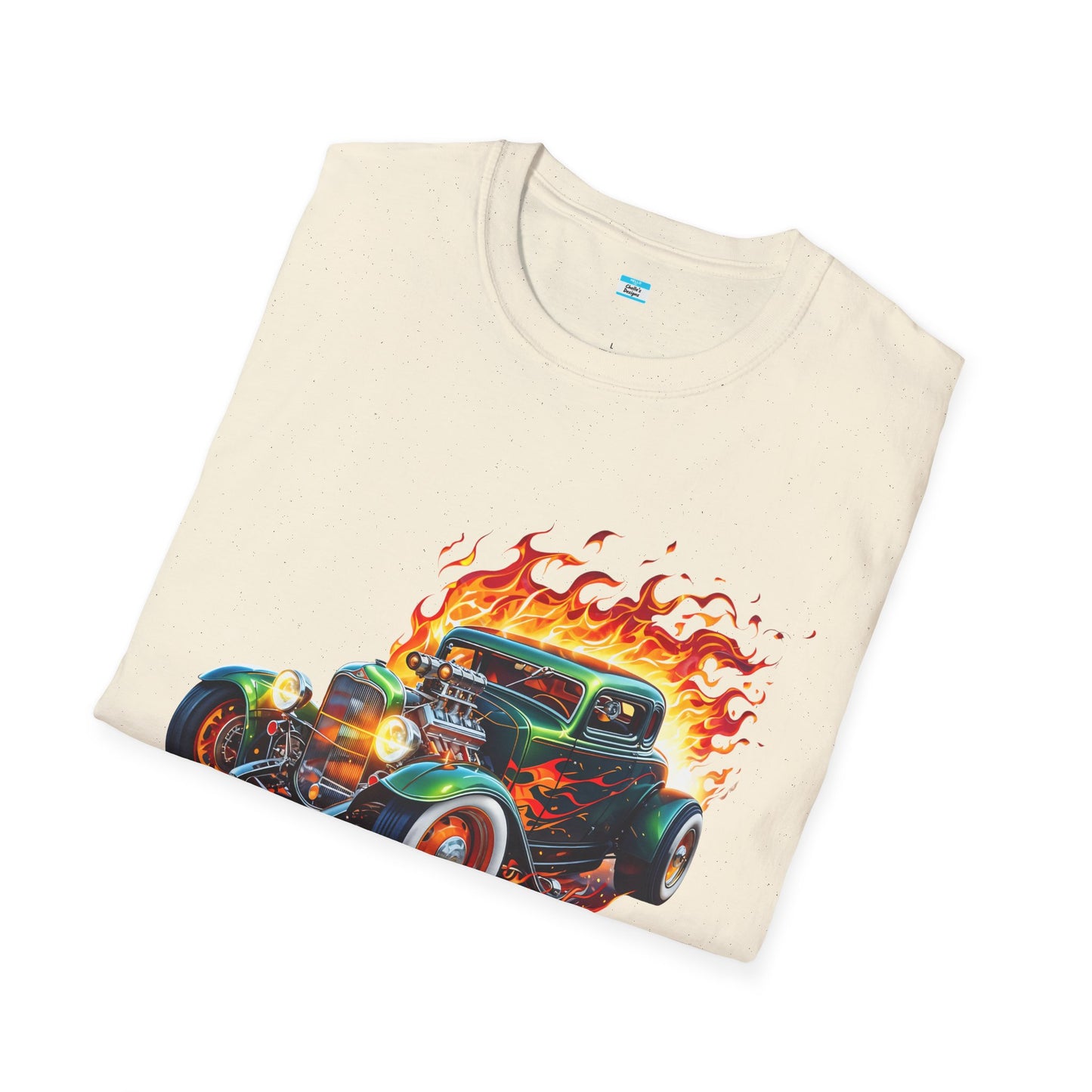 Hot Rod Flaming Car “Warning: Runs Hot!” Unisex Tee