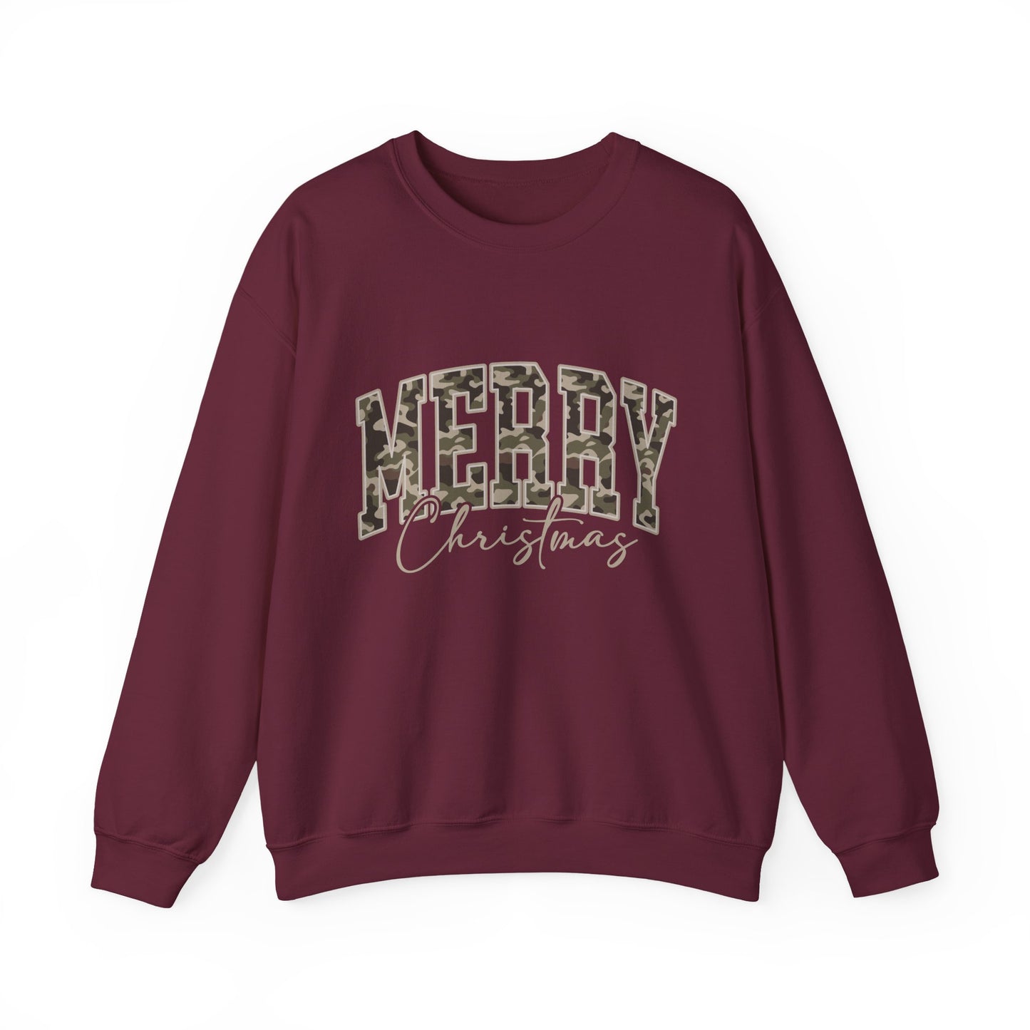 Merry Christmas Camo Sweatshirt – Cozy Holiday Pullover for Men & Women