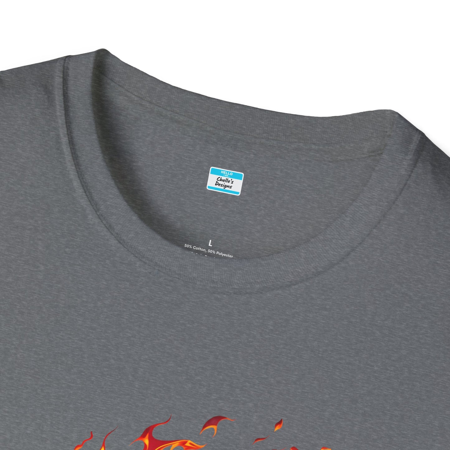 Hot Rod Flaming Car “Warning: Runs Hot!” Unisex Tee