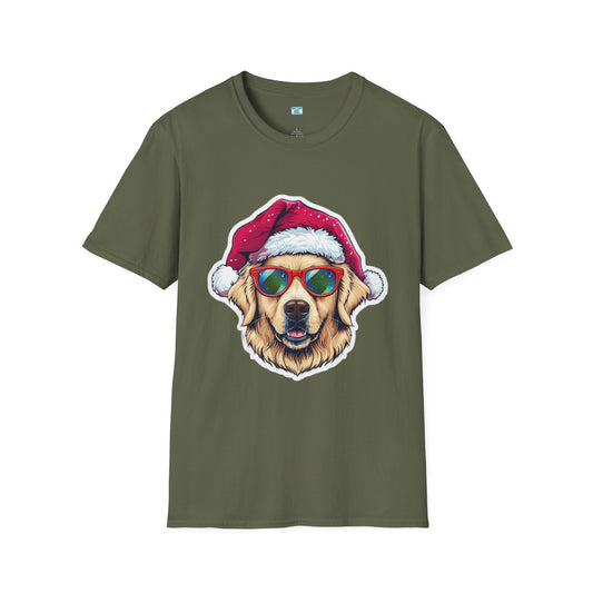 Christmas Dog T-Shirt – Cool Golden Retriever Santa Hat Holiday Tee