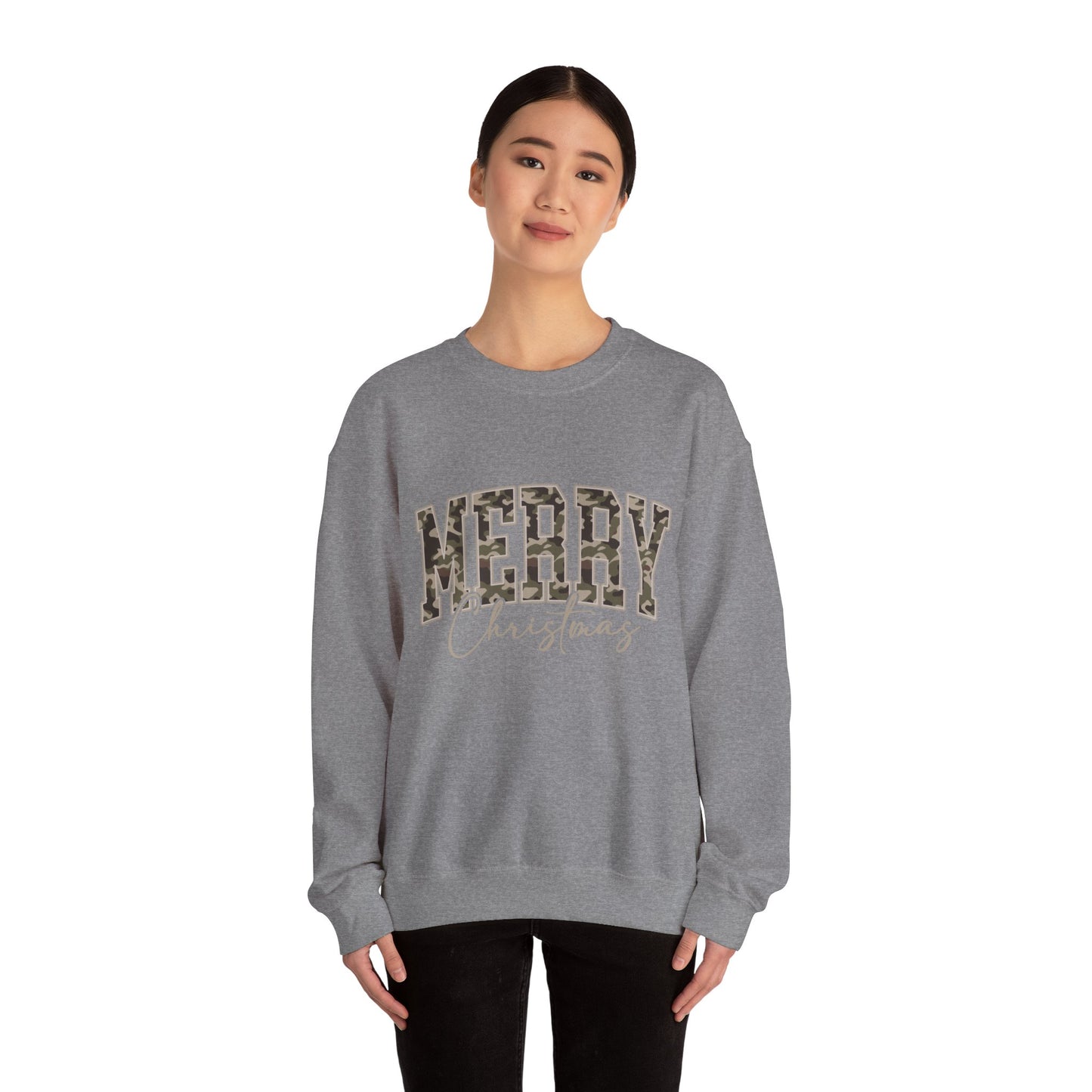 Merry Christmas Camo Sweatshirt – Cozy Holiday Pullover for Men & Women