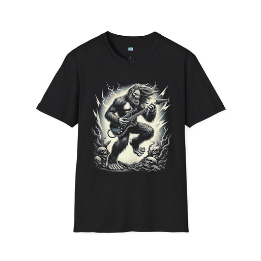 Metal Bigfoot T-Shirt – Funny Sasquatch Playing Guitar Rock Tee